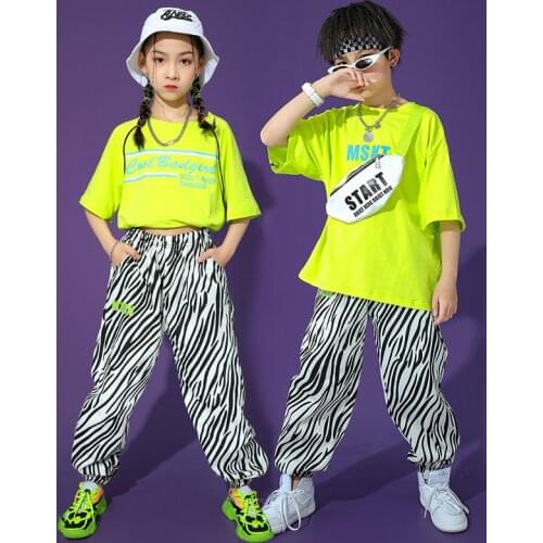 2021 Hip Hop Kids Dance Costume Short Sleeve Tops Girls Hip Hop Pants Casual Street Dance Outfits Boys Festival Clothing BL6174