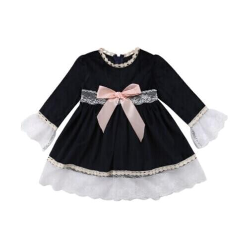 Summer Toddler Kids Baby Girls Princess Lace Sleeve Ball Gown Dresses Party Casual Cute Size 2-6T