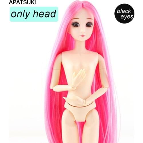 Long Pink Straight Hair Doll Heads for 11.5" 1/6 BJD DollHouse Accessories Pretty Black Eyes Doll Head Kids & Baby DIY Toys