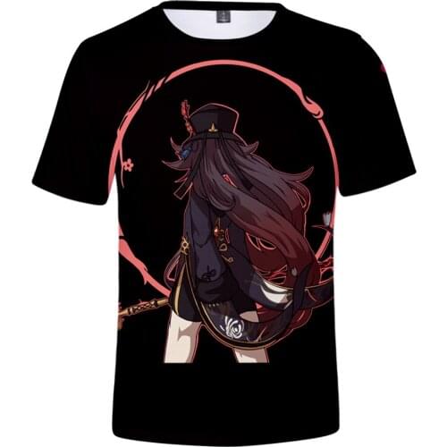 Girl Boy Genshin Impact Hu Tao T-shirt 3D Kawaii Manga Short Sleeve O-Neck Genshin Impact Kids T Shirt Children Anime Clothes