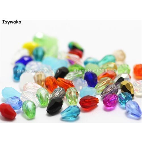 Isywaka 100pcs Mixed Color Teardrop Beads Austria Crystal Beads Waterdrop Beads Loose Spacer Bead for DIY Jewelry Making,3x5mm