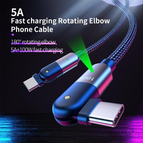 5A USB Type C To Type C PD Cable 100W 180 Degree Wire Fast Charging Cord Swivel Elbow Type C For Samsung Huawei Mate 20 Xiaomi