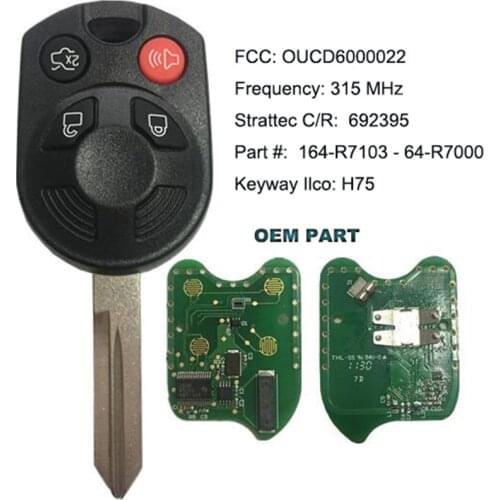 KEYECU OEM Board Remote Key 4B Texas 4D63 40 Bits Chip 315MHz Fob for Ford Edge Fusion F150 F250 F350 FCCID: OUCD6000022