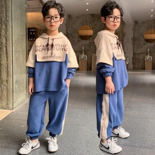 Retro Spring Autumn Childrens Clothes Suit Boys Sweatshirts + Pants 2pcs/Set Kids Teenage Gift Formal Boy Clothing High Quality