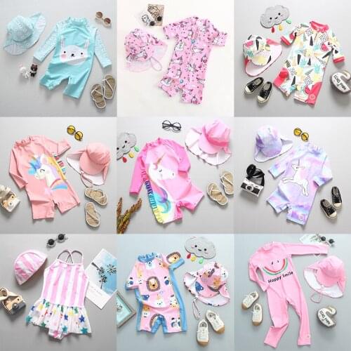 Baby Swimwear Unicorn Toddler Bathing Suit One Piece with Hat UPF50 Anti UV Beach Jumpsuit for Girls Infant Children Swimsuits