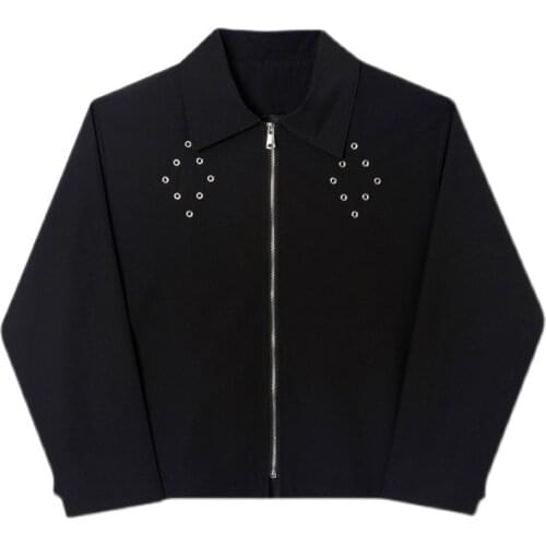 Gothic Ins Style Metal Rivet Decoration Large Lapel Casual Jacket Mens Zipper Straight Hem Tooling Shirt-style Thin Jacket