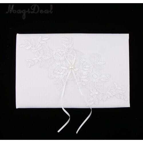 MagiDeal Wedding Ceremony Party Signature Guest Book Pearls Lace Flower Applique Guestbook