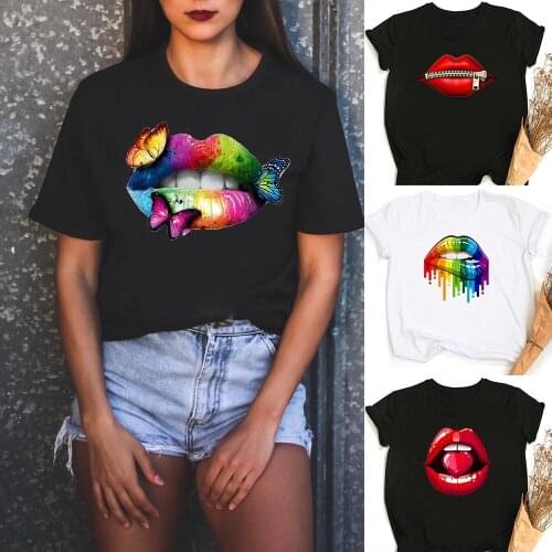 Fashion Women Lips Leopard Graphic T Shirt Harajuku Butterfly Aesthetic Clothes Female Streetwear Kiss Tee Tops Camisetas Mujer
