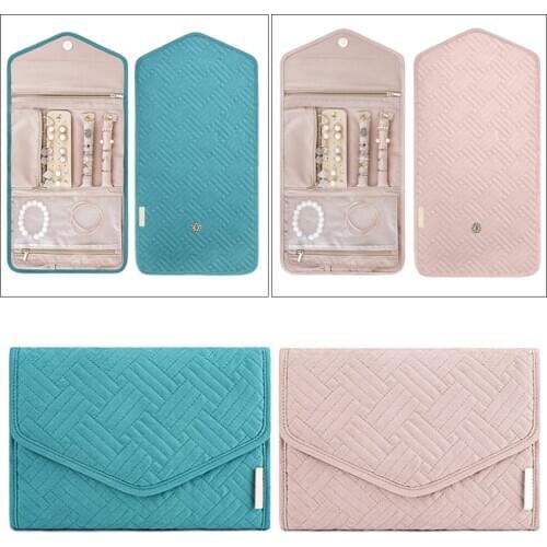 Fashion Travel Jewelry Organizer Case Bag Foldable Jewelry Roll Pink/Blue Optional