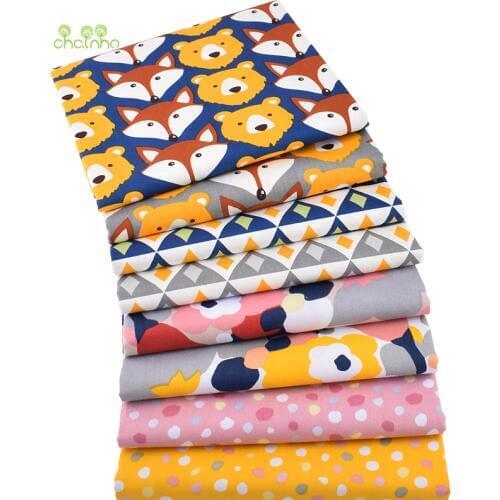Chainho,Foxes&Bears Cartoon Series,Printed Twill Cotton Fabric,Patchwork Cloth For DIY Quilting Sewing Baby&Childrens Material