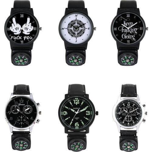 Mens Wristwatches Leather Strap Watch for Men Quartz Analog Watches for Women Pin Buckle with Compass Accessory