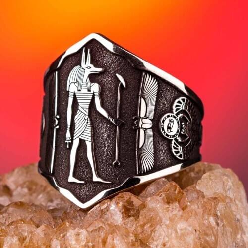 Thumb Silver Men Anubis Model Ring Egyptian Soldier Ring Handmade Men Jewelery Vintage Antique Egypt Accessory 925 Sterling