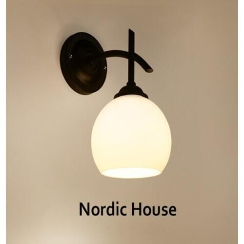 New bedroom living room bedside LED glass wall lamp Nordic aisle wrought iron entrance hallway simple single head wall lamp