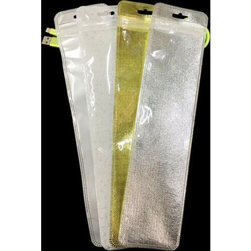 500pcs/lot 6*27.5cm Plastic Fabric Clear Gold Self Seal Storage Bag Watch USB Cable Sundries Packaging Pouch ZA4171