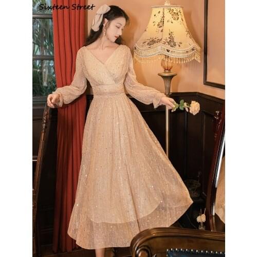 Sequin Bling Elegant Dresses for Woman Clothes High Waist Vintage Birthday Party Maxi Strawberry Dress Female Spring Vestidos