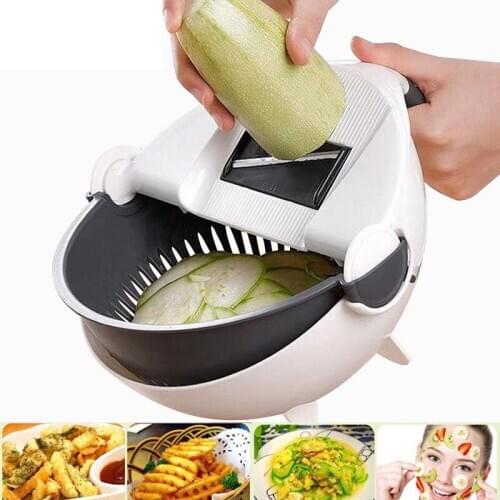 Rotate Vegetable Cutter With Drain Basket Multifunctional Kitchen Vegetable Tools Fruit Shredder Grater Slicer Dropshipping