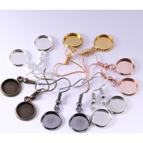 10pcs/lot Earrings Hook Cabochon Blank Base Fit 10 12 14 16 18 20 25mm Earring Setting Tray Cabochon Setting Cameo Base