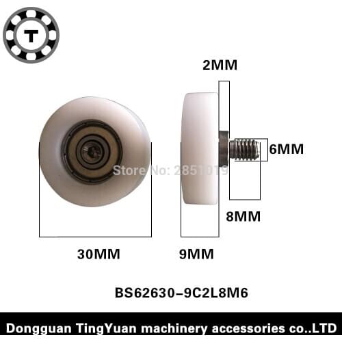 BS30*9-C2L8M6]Free Shipping 5pcs time belt pulley roller with6*30*9mm M6 stainless steel screw bearing roller