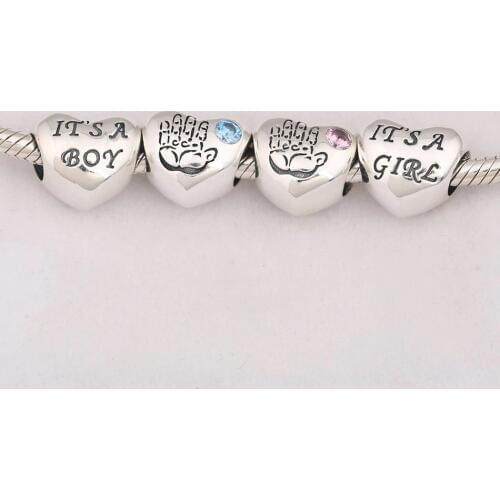 Authentic S925 Bead DIY Jewelry fit Lady Bracelet Bangle Blue Pink CZ Baby Girl Baby Boy Charm