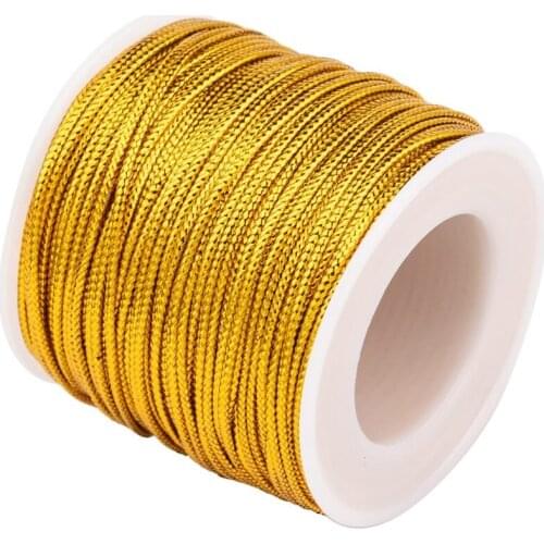 50M Plastic Metallic Braided Cords 2mm Golden Silver Color Thread Beading String Cord for Jewelry Making Findings Diy Bracelet