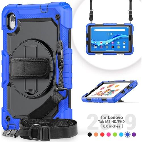 Case For Lenovo Tab M8 TB-8705F TB-8705N TB-8505X/N Tablet Silicone Protectiv Rotatable Kickstand with Neck Strap Cover+Film+Pen