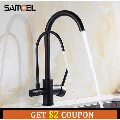 Modern New Deck Mounted Brass Black Kitchen Faucets Mixer Taps Dual Handle 3 Way Filter Sink Water Tap B3329