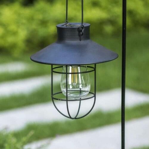 Solar Lantern Lamp Outdoor Hanging Waterproof Vintage Metal Solar Garden Lights with Tungsten Bulb Decorative for Patio Backyard