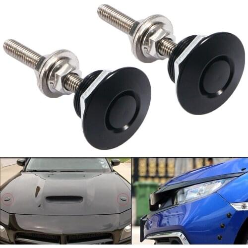 2pcs Universal Aluminum Black Push Button Billet Quick Release Car Front Bumper Hood Pin Engine Bonnet Lock Latch Clip Body Kit