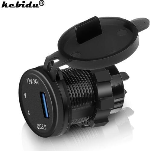 Kebidu Universal Cigarette Lighter Car Charger QC 3.0 USB 5V/3A Charging Socket Adapter Voltmeter Ammeter For Mobile Phone Black