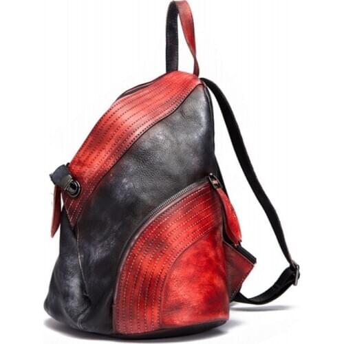 High Quality Unisex Rucksack Travel Daypack Casual Women Men Patchwork Color Bag Retro Knapsack Cowhide Genuine Leather Backpack