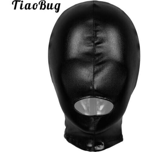 Adults Shiny Metallic Open Mouth Headgear Hood Full Face Latex Masks Halloween Festival Rave Anime Cosplay Costume Accessories