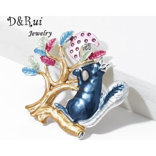 Vivid Squirrel Brooch Pin High Quality Womens Kids Girls Silver Plated Animal Tree Moon Brooches Pins Jewelry for Women Coat