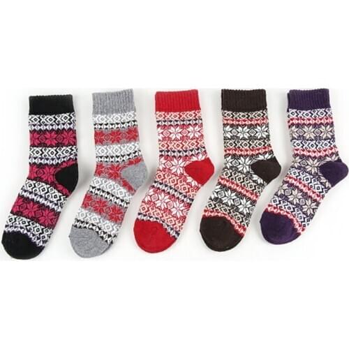 Women Winter Socks Christmas Warm Wool Sock Retro National Style Printed Snowflake Comfortable Breathable Sports Socks New