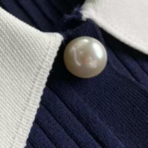 Women Dress Embroidery Letter Knee-length Robe Turn-down Collar Pearl Buttons Long Sleeve Elastic Waist A-line Autumn Pocket