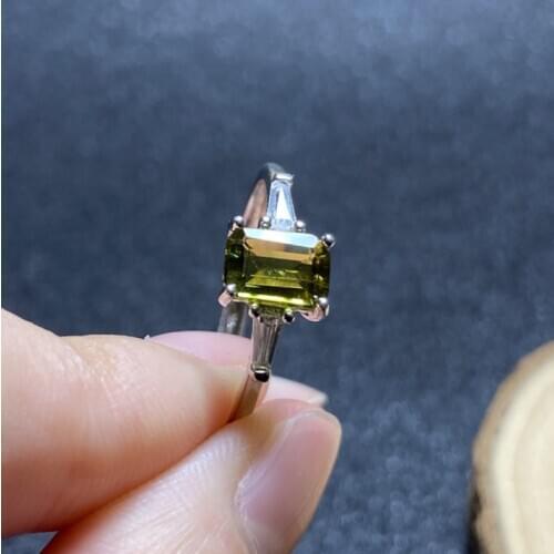 1Pc Natural Tourmaline Ring green quartz crystal adjustable ring 925 Silver Girl Gift Jewel Ring Crystal healing stone