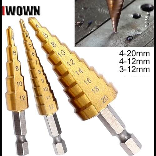 4-20mm Large HSS 4241 Straight Groove Step Drill Bit Hole Titanium Coated Wood Metal Hole Cutter Core Drill Bit