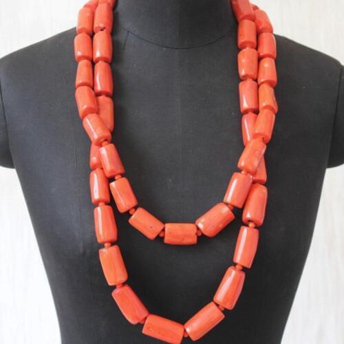 4UJewelry 18-20mm Big Coral Jewellery Set 2 Layers Long Design Dubai Necklace Set For Traditional Nigerian Weddings Free Ship