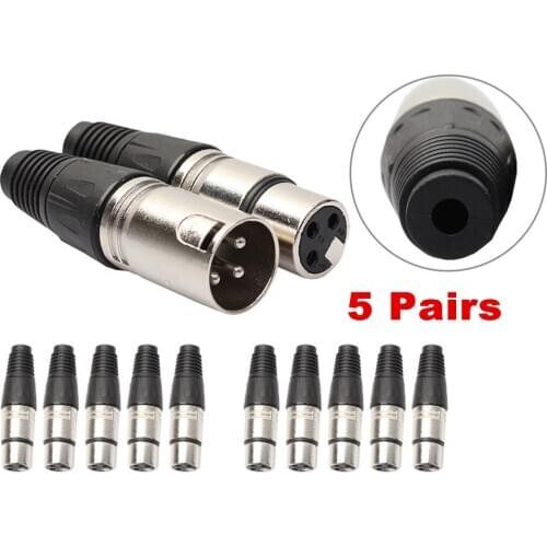 5 Pairs of Black 3 Pins XLR Connector Female with Male Connector 3 Pin Plug Microphone Cable Metal Connector