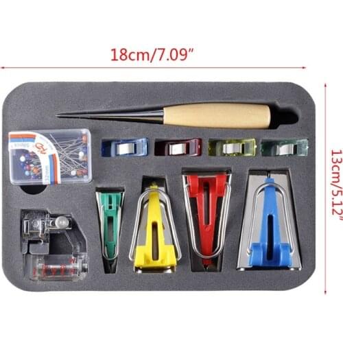 60pcs Sewing Patchwork Tool Cloth Bias Binding Tape Maker Wooden Awl Clips Kit for Electric Sewing Machine Accessories