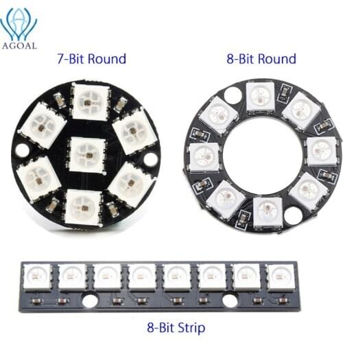 8 channel 7bit 8bit WS2812 5050 RGB LED lights built-in full color-driven development board 8 Bits Round ring strip board