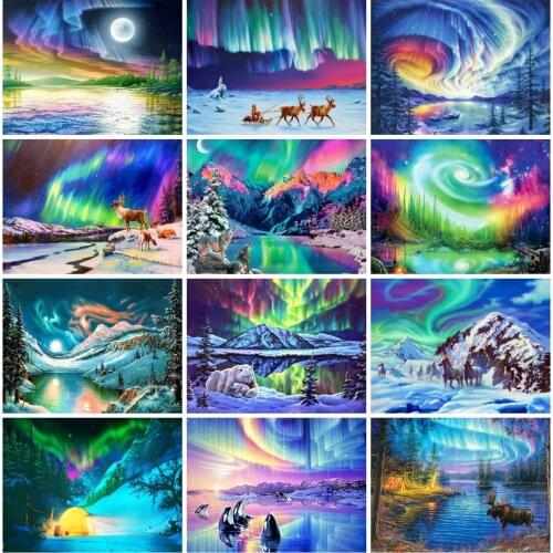 AZQSD Aurora 5d Diamond Painting New Arrivals Diamond Embroidery Starry Sky Winter Picture Of Rhinestones Home Decor Handmade