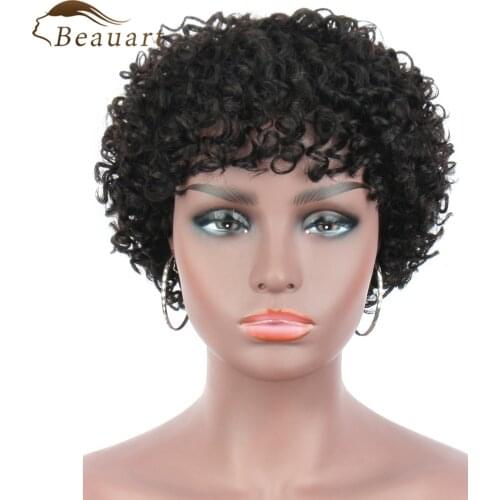 Beauart 100% Remy Human Hair Afro Short Kinky Curly Wigs for Black Women Brazilian Human Hair Black Curly Wigs With Hair Bangs