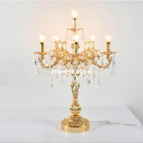 Free Shipping Golden/Silver Table light Luxury Crystal Desk Lamp with Wedding Candelabra for Hotel Restaurant Bedroom Lighting