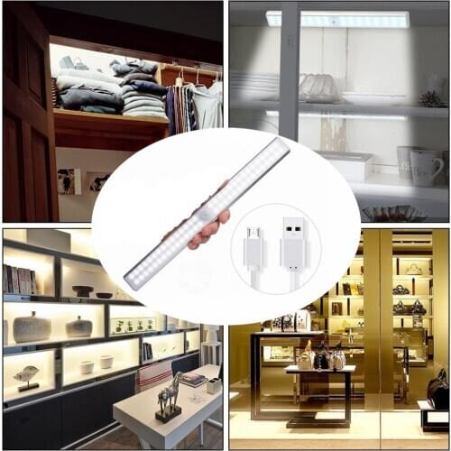 60LED PIR Motion Sensor Rechargeable Light Wireless Under Cabinet Light USB Kitchen Lights for Wardrobe Closets Bedroom Basement