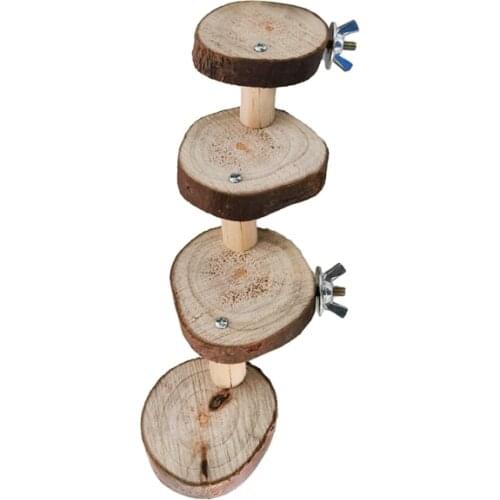 Wooden Parrot Hamster Climbing Ladder Stairs Birds Exercise Perches Stand Molar Q0KA