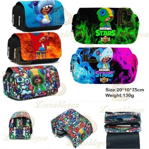 Kids Shoot Stars Print Pencil Case Game Canvas Stretch Double Layer Large Capacity Pencil Box Cute Kids School Stationery