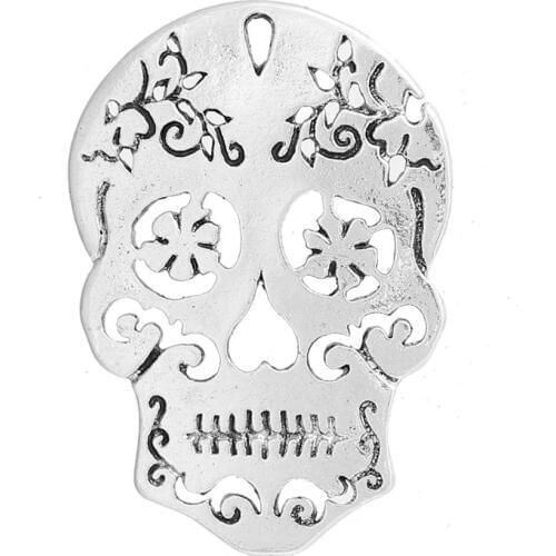 DoreenBeads 2017 New Zinc Alloy Skeleton Skull Pendant Men Jewelry Fashion Hollow Vintage Charms Necklace Women B0084785
