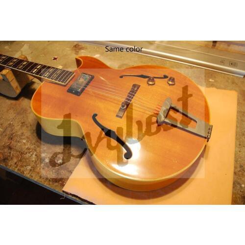 Electric guitar customized hollow body& headstock shape,own logo,vintage natural color finished,ebony fingerboard,1 piece neck