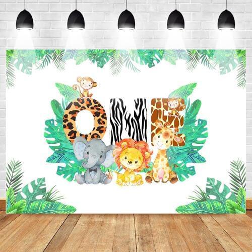 Jungle Theme Background 1st Birthday Backdrop Safari Animals Zoo Background for Boy Lion Giraffe Elephant Monkey Boy Baby