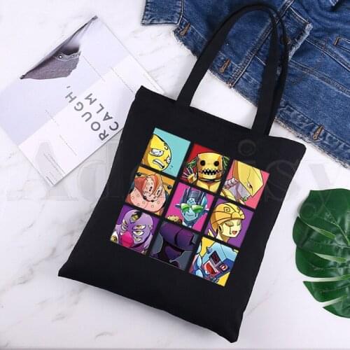 JOJOs Bizarre Adventure Kawaii Jojo Graphic Black Canvas Print Shopping Bags Girls Fashion Life Casual Pacakge Hand Bag